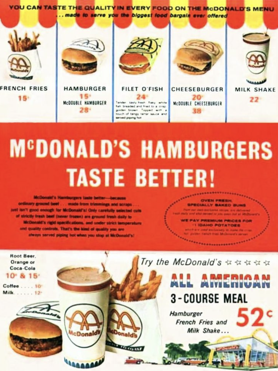 vintage mcdonalds menu - You Can Taste The Quality In Every Food On The Mcdonald'S Menu ...made to serve you the biggest food bargale ever offered French Fries Hamburger Filet O'Fish Cheeseburger Milk Shake 15 20 Mcdonald'S Hamburgers Taste Better! Root B